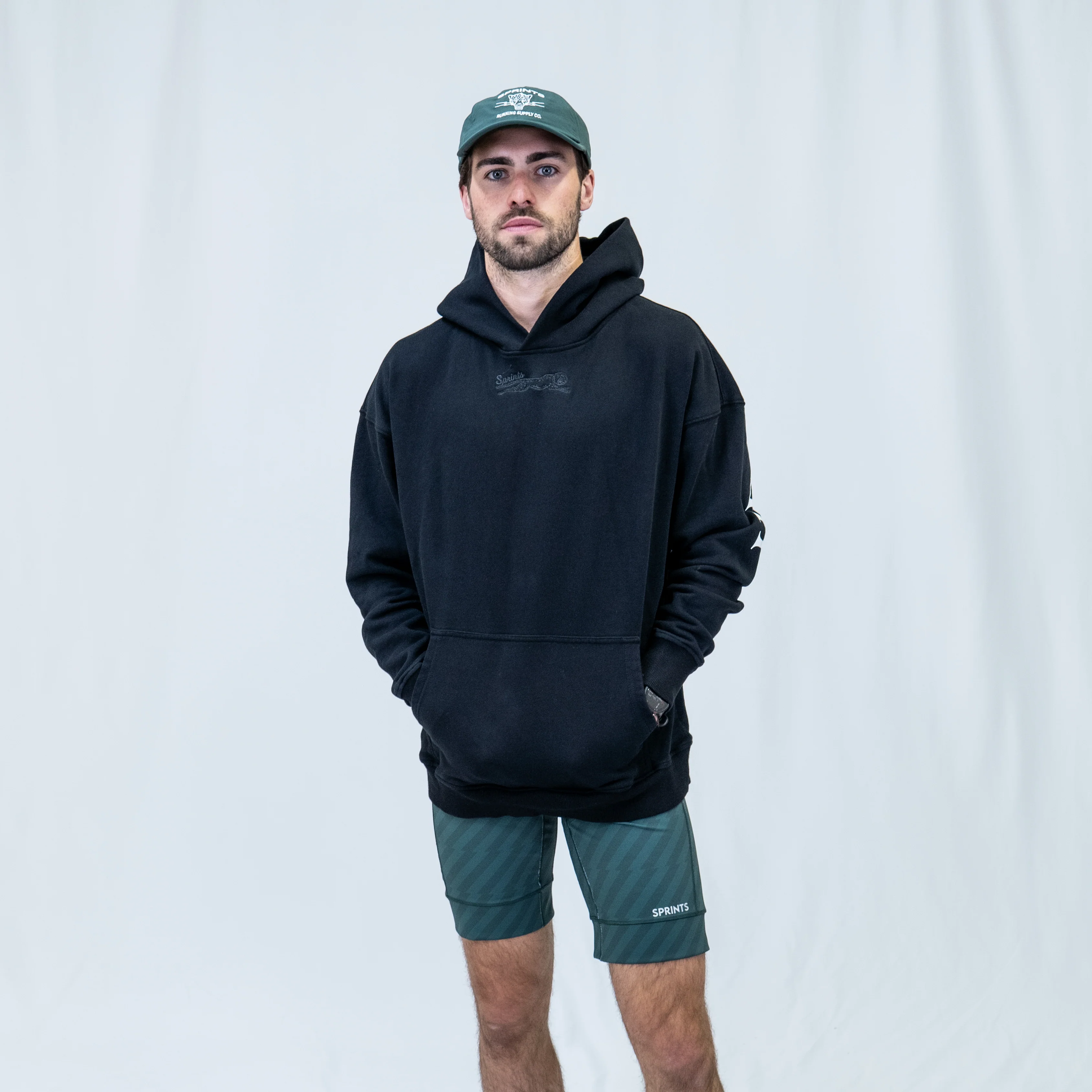 Run Club Oversized Hoodie - Here for the Beers (Unisex) - Black - Image 3